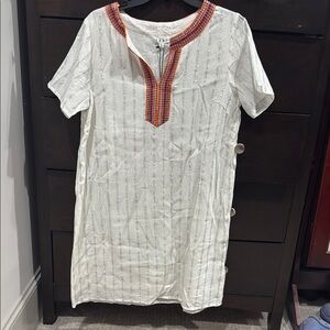 THML White Short Sleeve Dress with V-Neck